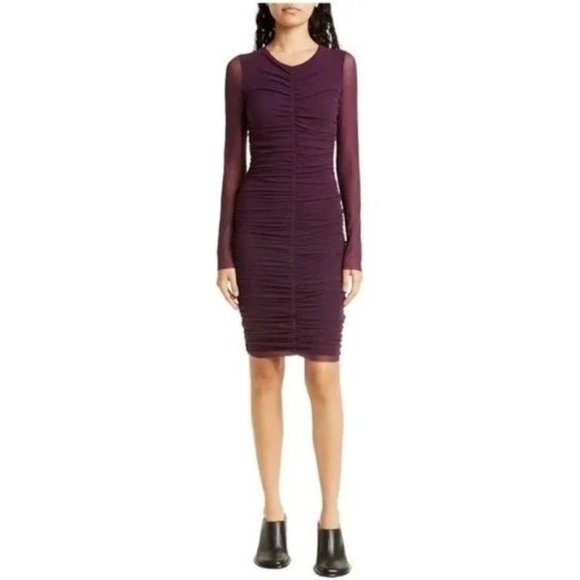 Fuzzi Long Sleeve Ruched Dress In Mammola Size M